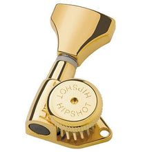 Load image into Gallery viewer, NEW Hipshot 6 in Line Grip-Locking STAGGERED Tuners Set Open-Gear w/ UMP - GOLD