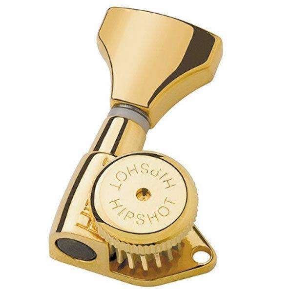NEW Hipshot 6 in Line Grip-Locking STAGGERED Tuners Set Open-Gear w/ UMP - GOLD
