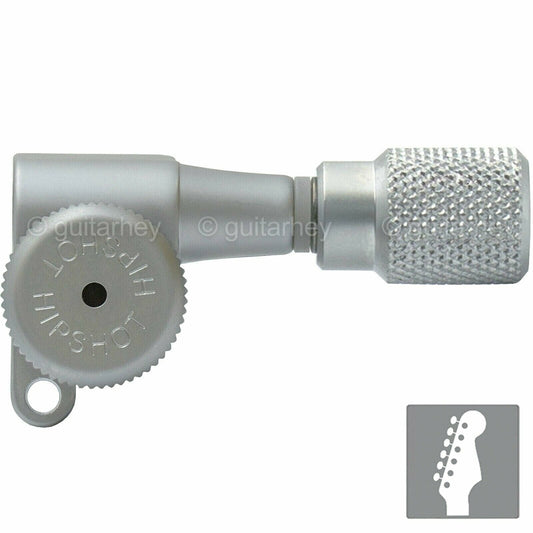 NEW Hipshot 6-in-Line STAGGERED Locking Tuners Set KNURLED Buttons, SATIN CHROME