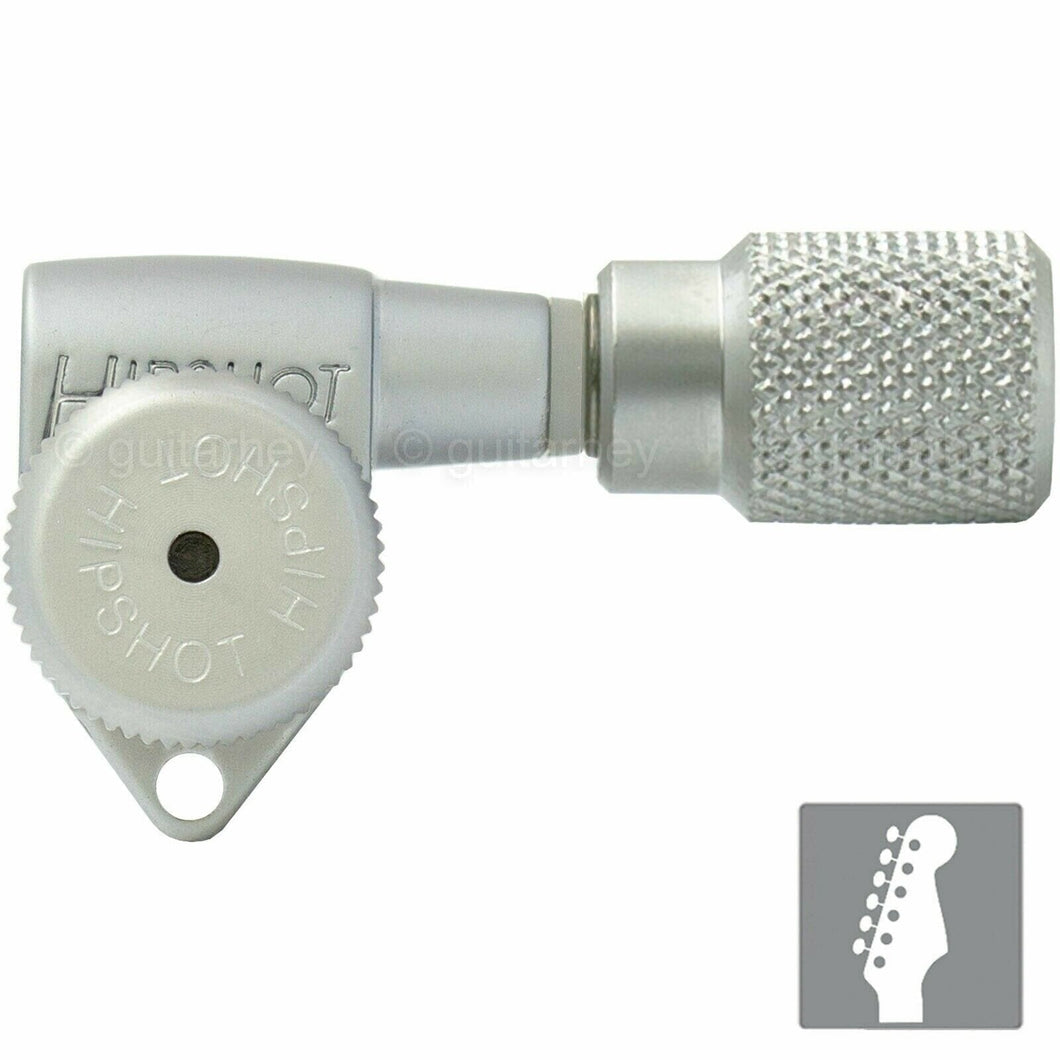 NEW Hipshot Open-Gear 6 in line Locking STAGGERED KNURLED Buttons - SATIN CHROME