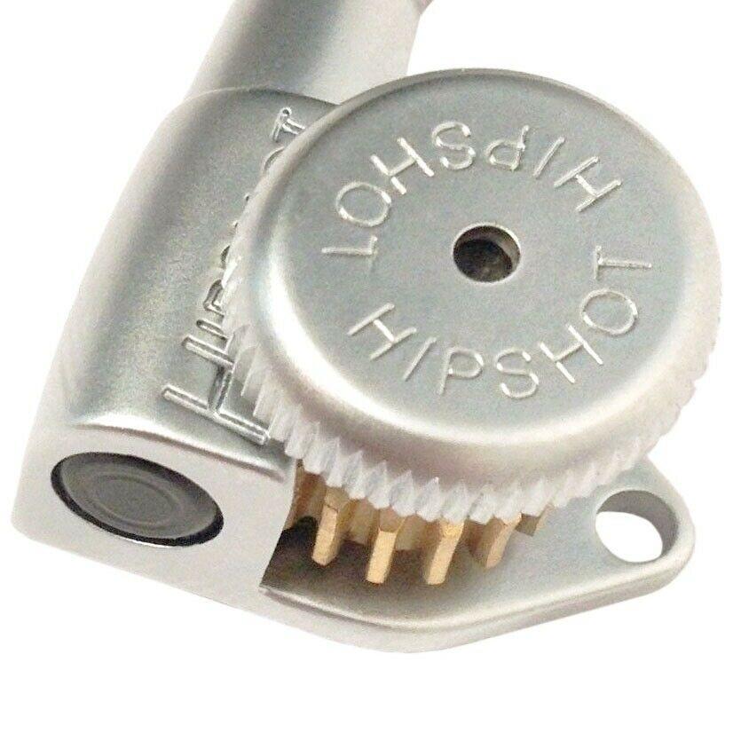 NEW Hipshot Open-Gear 6 in line Locking STAGGERED KNURLED Buttons - SATIN CHROME