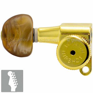 NEW Hipshot 6-In-Line STAGGERED Tuners AMBER Buttons Locking LEFT HANDED - GOLD