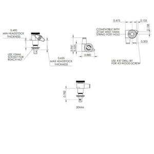 Hipshot 6-In-Line NON-Staggered Closed-Gear Locking Mini Tuners Set D05 - GOLD