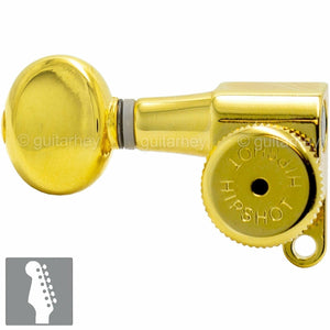 Hipshot 6-In-Line NON-Staggered MINI Locking Keys OVAL Buttons TREBLE SIDE, GOLD