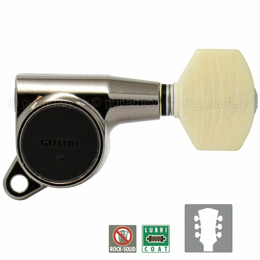 NEW Gotoh SG381-M07 MIJ L3+R3 Set Tuners IVORY Style Buttons 3x3 - COSMO BLACK