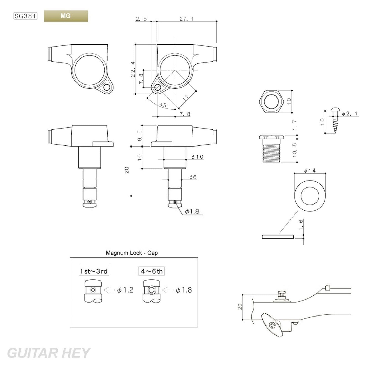NEW Gotoh SG381-M07 MG Magnum LOCKING Tuners Tuning Keys 3X3 - BLACK