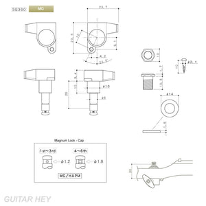 NEW Gotoh SG360-07 MG Magnum Locking Set 6 in line Tuners SMALL Buttons - GOLD