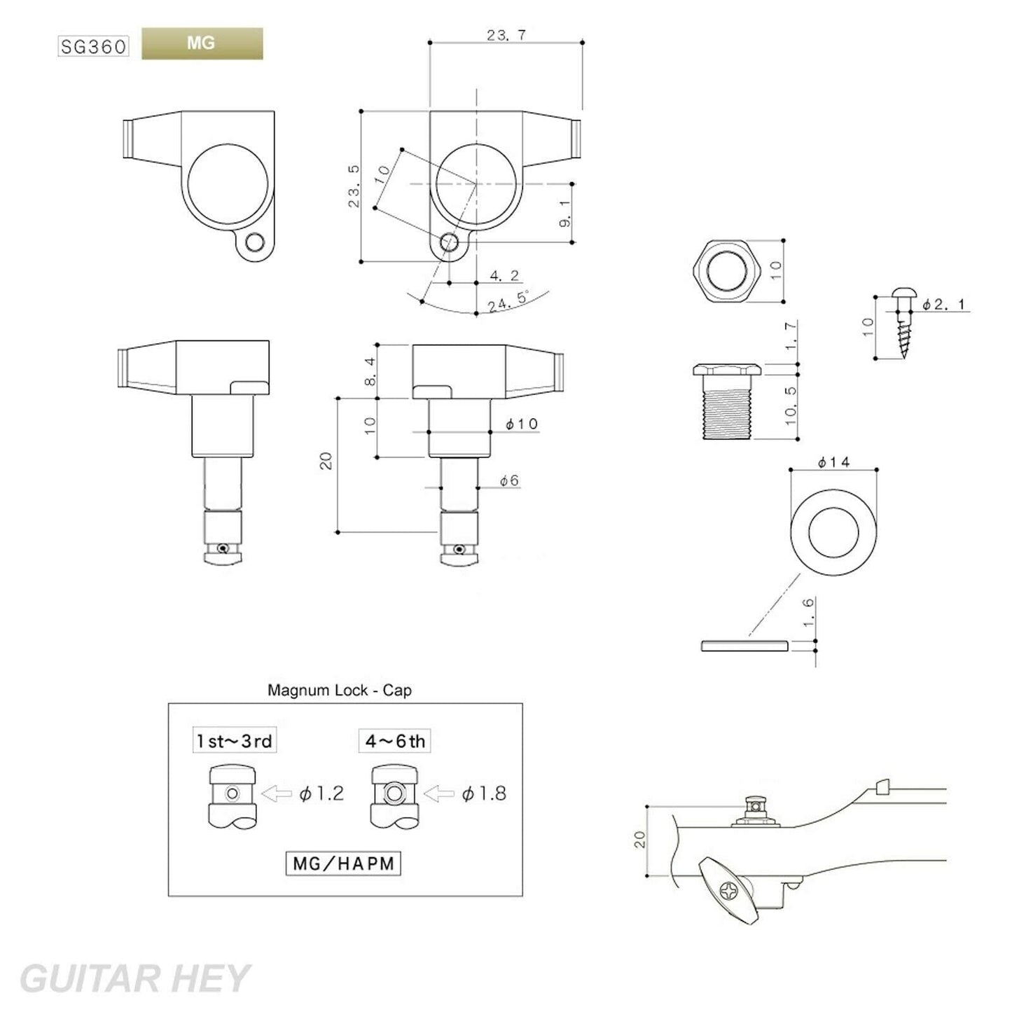 NEW Gotoh SG360-05 MG Magnum Locking Set 6 in line Tuners w/ OVAL Buttons - GOLD