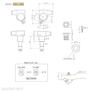 NEW Gotoh SG360-05P1 MG Locking Set 6 in line w/ OVAL PEARLOID Buttons - CHROME