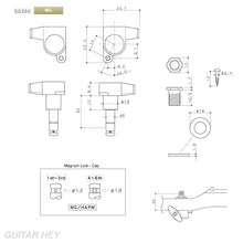 Load image into Gallery viewer, NEW Gotoh SG360 MG Magnum Locking Tuners Set 6 in line PEARLOID Buttons - BLACK