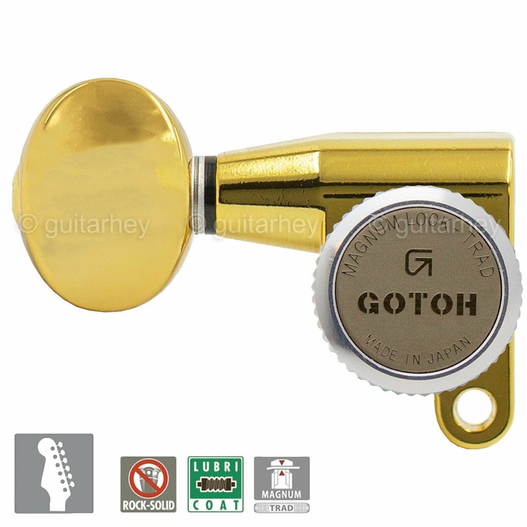 NEW Gotoh SG360-05 MGT 6 In-Line Locking Tuners OVAL Buttons LEFT-HANDED - GOLD