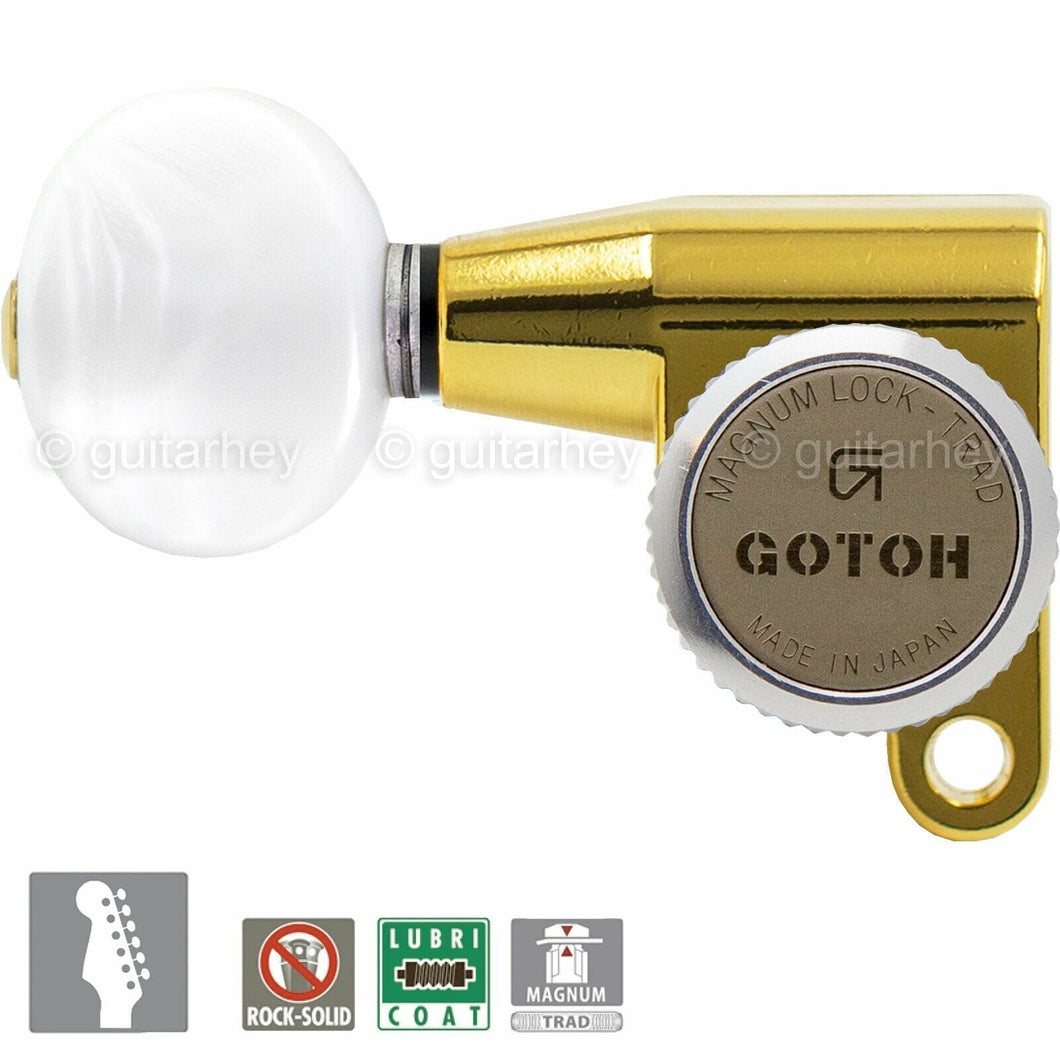 NEW Gotoh SG360-05P1 MGT 6 In-Line Locking Tuners OVAL Pearl LEFT-HANDED - GOLD