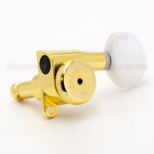 Hipshot 6-In-Line STAGGERED Closed-Gear Locking Mini Tuners PEARLOID Keys - GOLD