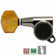 Load image into Gallery viewer, NEW Gotoh SG381-P8 LEFT-HANDED 6 in Line Set Tuners AMBER Buttons - COSMO BLACK