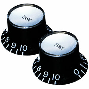 NEW (2) TONE Bell Top Hat Knobs Gibson® Style Black, Silver plate Metric Size