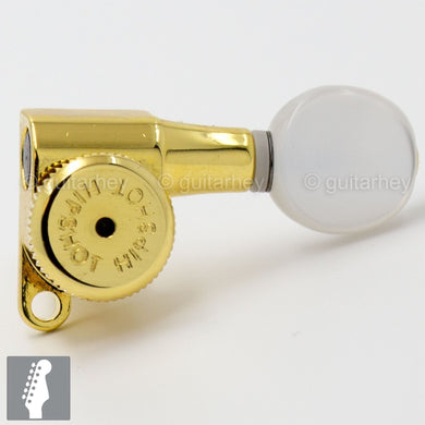 Hipshot 6-In-Line STAGGERED Closed-Gear Locking Mini Tuners OVAL PEARLOID - GOLD