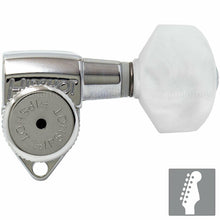 Load image into Gallery viewer, NEW Hipshot Grip-Lock STAGGERED LOCKING TUNERS 6 In Line PEARL Buttons - CHROME