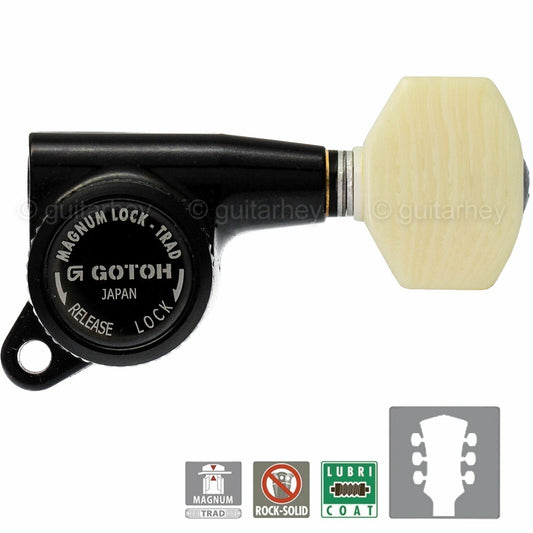 NEW Gotoh SG381-M07 MGTB L3+R3 Locking Keys Tuners w/ IVORY Buttons 3x3 - BLACK
