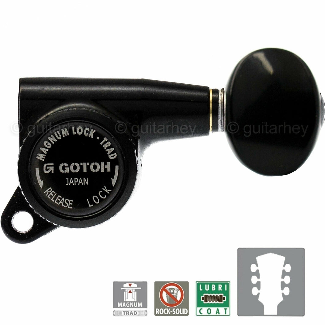 NEW Gotoh SG381-05 MGTB L3+R3 Locking Tuners Keys w/ OVAL Buttons 3x3 - BLACK