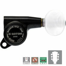 Load image into Gallery viewer, NEW Gotoh SG381-05P1 MGTB L3+R3 Set LOCKING Tuners OVAL PEARL Buttons 3x3 BLACK