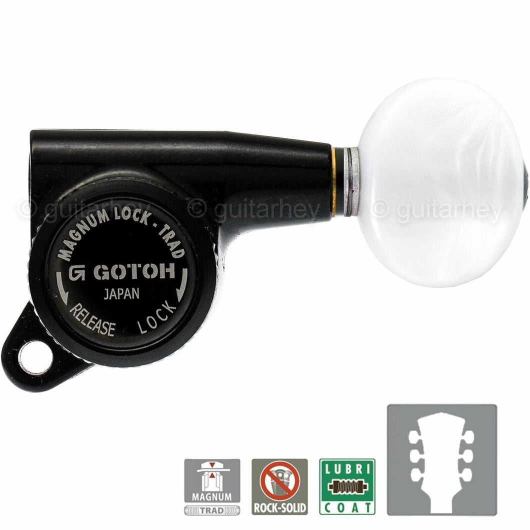 NEW Gotoh SG381-05P1 MGTB L3+R3 Set LOCKING Tuners OVAL PEARL Buttons 3x3 BLACK