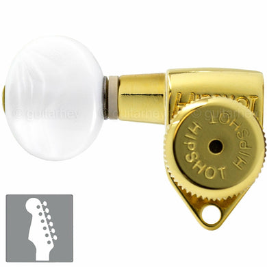 NEW Hipshot 6 inline Open-Gear Grip-Locking STAGGERED OVAL Pearl TREBLE - GOLD