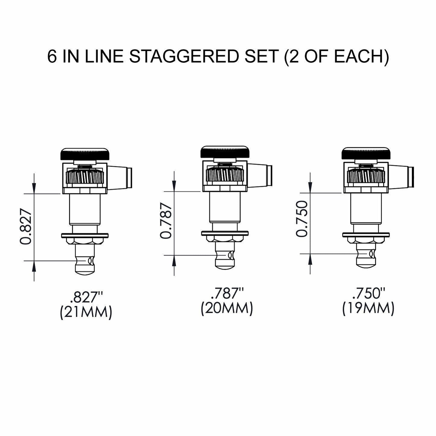 NEW Hipshot 6 inline Open-Gear Grip-Locking STAGGERED OVAL Pearl TREBLE - GOLD