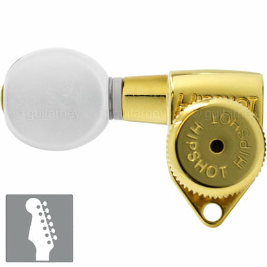 NEW Hipshot 6 inline Open-Gear Grip-Locking STAGGERED Pearl Oval TREBLE - GOLD