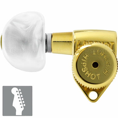 NEW Hipshot 6 inline Open-Gear Grip-Locking STAGGERED HMM Pearl TREBLE - GOLD