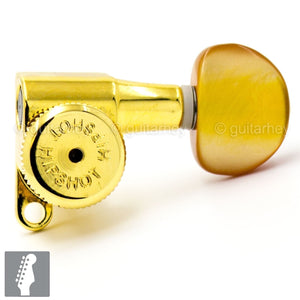 Hipshot 6-In-Line STAGGERED Closed-Gear Locking Mini Tuners SMALL AMBER - GOLD