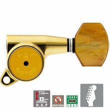 Load image into Gallery viewer, NEW Gotoh SG381-P8 HAP 6 in line Adjustable Tuners Set AMBER Buttons - GOLD