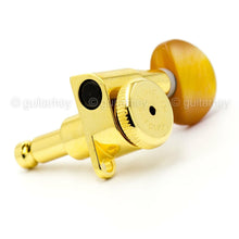 Carregar imagem no visualizador da galeria, NEW Hipshot Guitar Tuning L3+R3 Set SMALL AMBER Buttons Grip-Lock 3x3 - GOLD