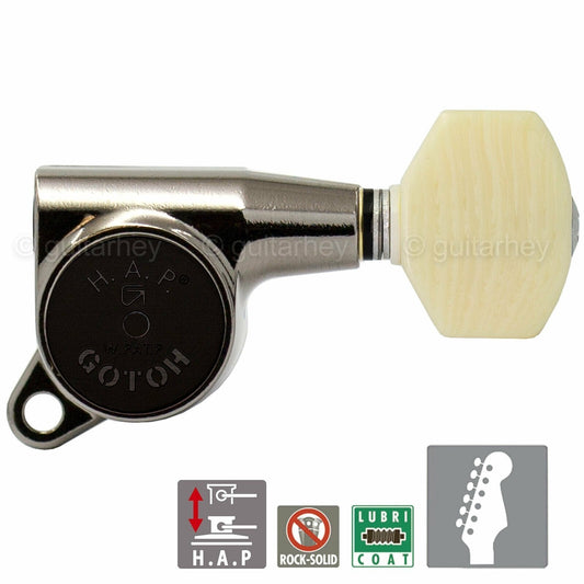 NEW Gotoh SG381-M07 HAP 6 in line Adjustable Set w/ IVORY Buttons - COSMO BLACK