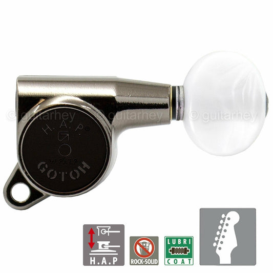 NEW Gotoh SG381-05P1 HAP 6 in line Adjustable Set w/ PEARL Buttons - COSMO BLACK