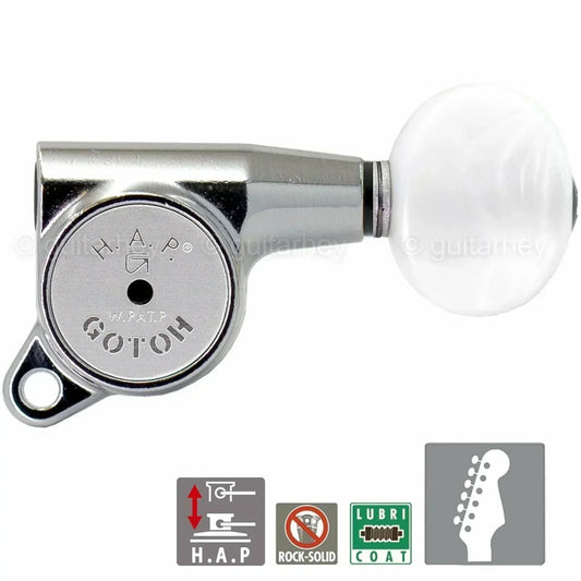 NEW Gotoh SG381-05P1 HAP 6 in line Adjustable Tuners Set PEARL Buttons - CHROME