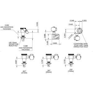 NEW Hipshot STAGGERED Tuners Fender® Directrofit™ LOCKING HEX-P Buttons - SATIN