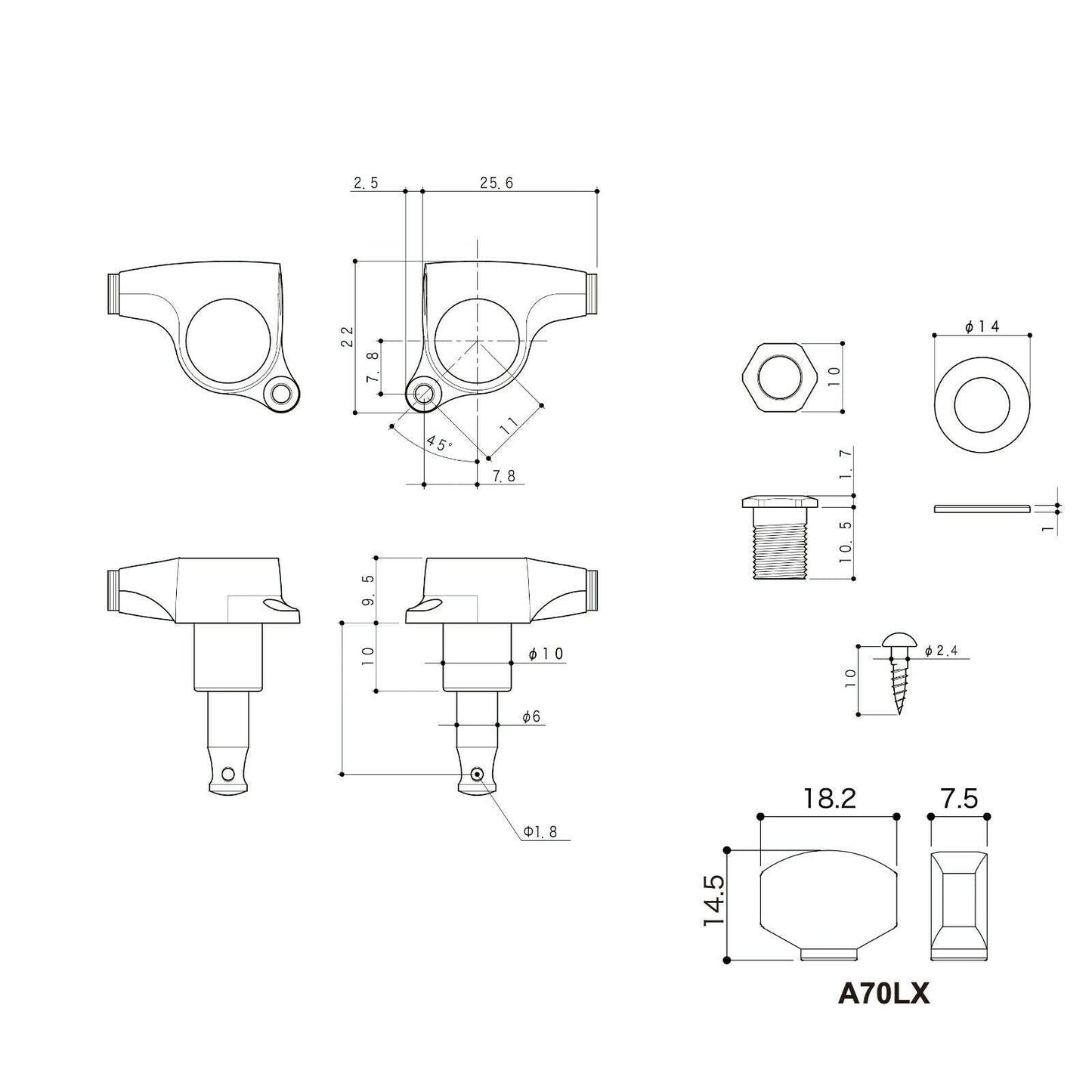 NEW Gotoh SGS510Z-A70LX Luxury Mode 6 In-line Mini Tuners 1:18 Ratio - CHROME