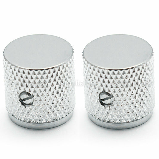 NEW (2) BRASS Flat Barrel Knobs for Bass & Guitar 6.35mm ID 1/4" USA - CHROME