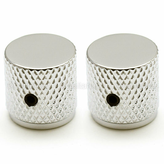 NEW (2) BRASS Flat Barrel Knobs Metric for Import Guitar & Bass 6mm ID - NICKEL