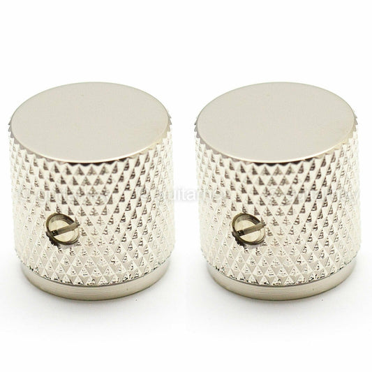 NEW (2) BRASS Flat Barrel Knobs for Bass & Guitar 6.35mm ID 1/4" USA - NICKEL