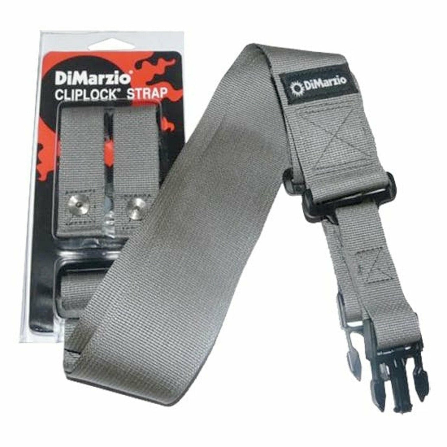 NEW DiMarzio DD2200GR 2 Inch Nylon ClipLock Guitar Strap Quick Release - GRAY