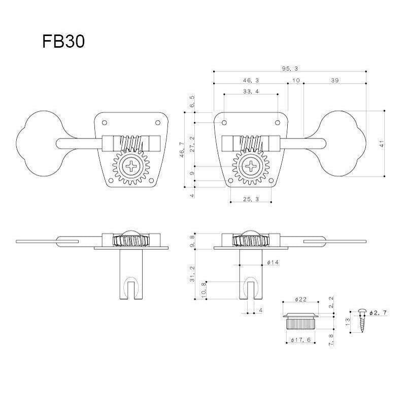 NEW Gotoh FB30 4 In-Line Clover Leaf Bass Tuners Vintage Fender Style - BLACK