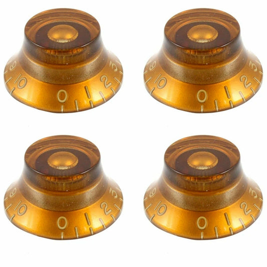 (4) EMBOSSED Vintage Style Top Hat Bell Knobs fit Gibson® USA & CTS, AMBER