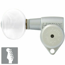 Load image into Gallery viewer, Hipshot LOCKING Keys 6 in line STAGGERED w/ Oval PEARL Buttons LEFT-Handed SATIN