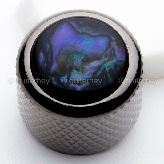 NEW (1) Q-Parts Guitar Knob Black Chrome w/ BLUE ABALONE SHELL on Dome KBD-0001