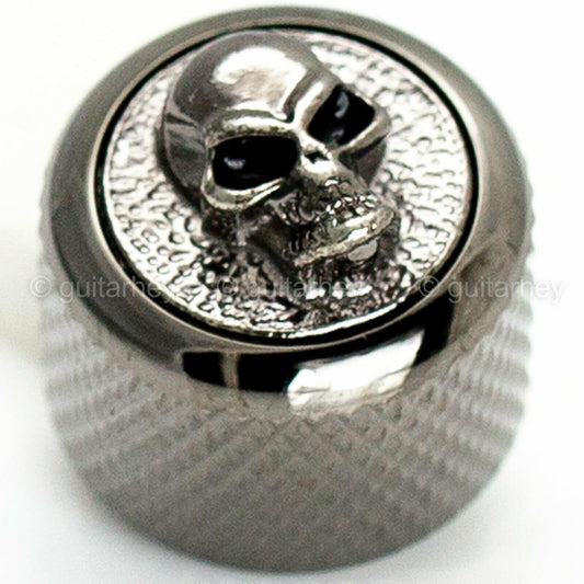 NEW (1) Q-Parts Guitar Knob Black Chrome, ANGRY SKULL on Dome KBD-0118