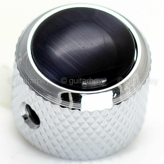 NEW (1) Q-Parts Guitar Knob CHROME with BLACK CATSEYE on Dome KCD-0080