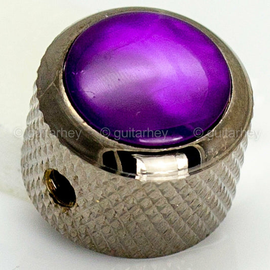 NEW (1) Q-Parts Guitar Knob Black Chrome, ACRYLIC PURPLE PEARL on Dome KBD-0067