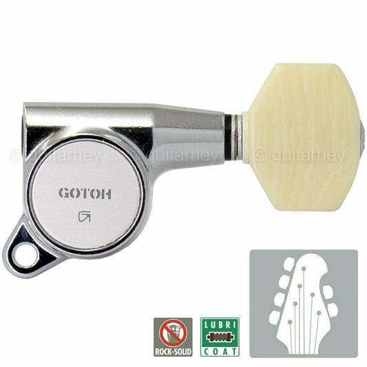 NEW Gotoh SG381-M07 L4+R2 Set Mini Tuners w/ IVORY Buttons & Screws 4x2 - CHROME