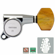 Load image into Gallery viewer, NEW Gotoh SG381-P8 L4+R2 Set Mini Tuners w/ Amber Buttons w/ Screws 4x2 - CHROME